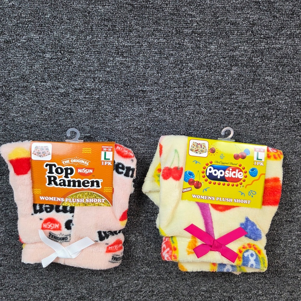 Nissin Popsicle Plush Shorts Womens L 2PK Ramen Foodie Novelty Lounge‎ Sleepwear